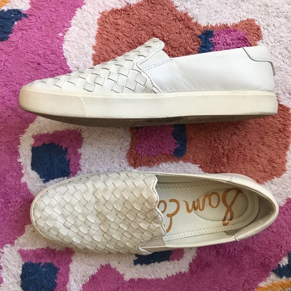 Sam Edelman Shoes - Sam Edelman Eda White Woven Leather Platform Slip Ons, size 10